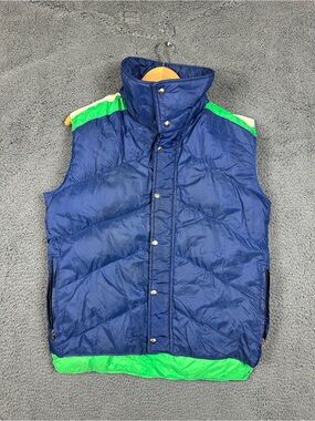 Vintage Holubar Mountaineering Goose Down Puffer Vest Navy Green Mens M Flaw